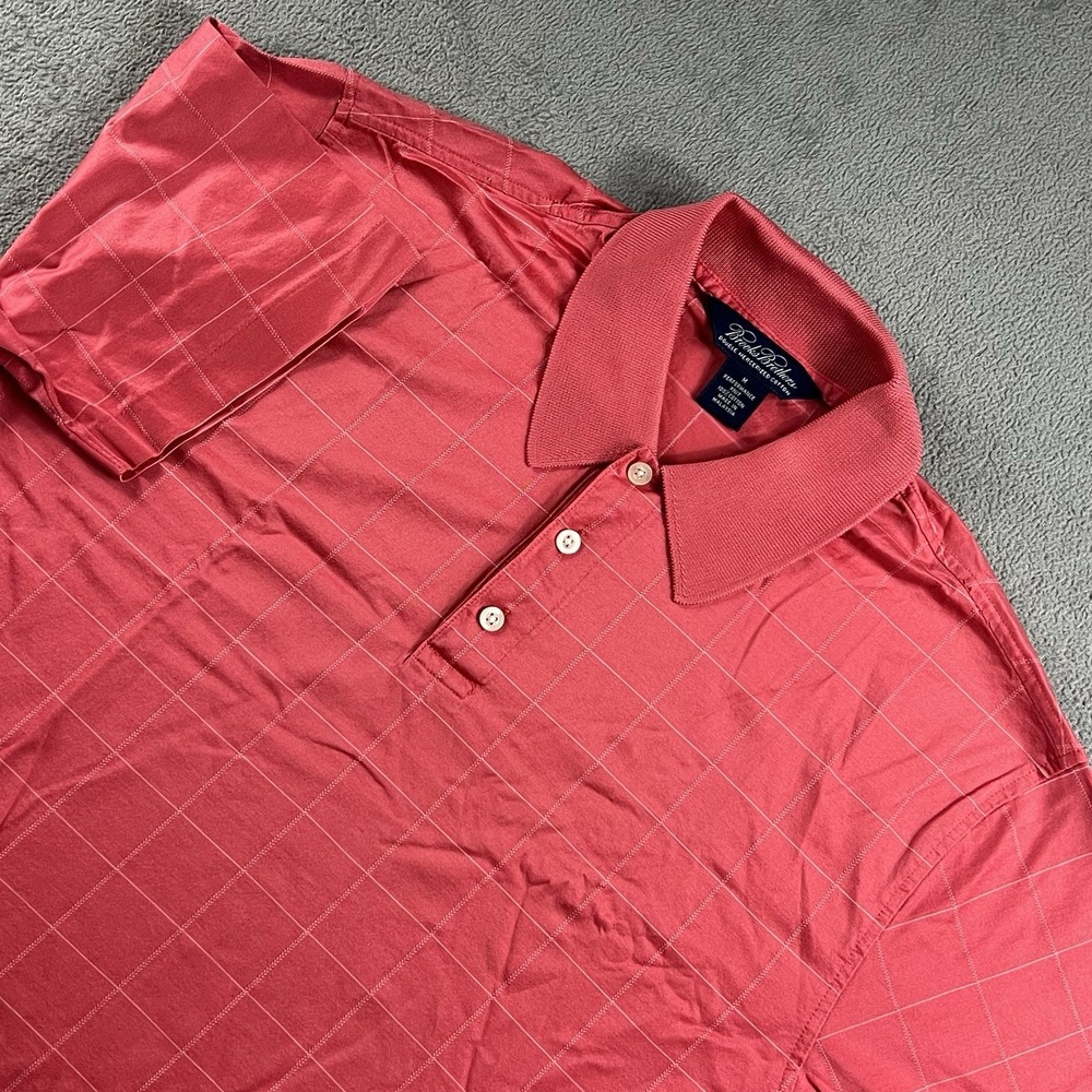 Brooks Brothers Men's M Performance Knit Grid Plaid Stretch Golf Polo Shirt